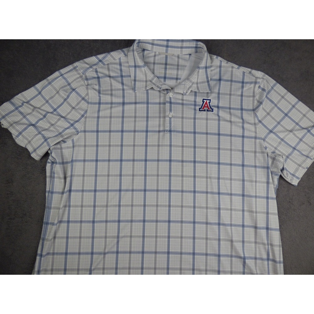 Arizona Wildcats Mens Plaid Polo Shirt Blue White 2XL NCAA Golf Cutter & Buck